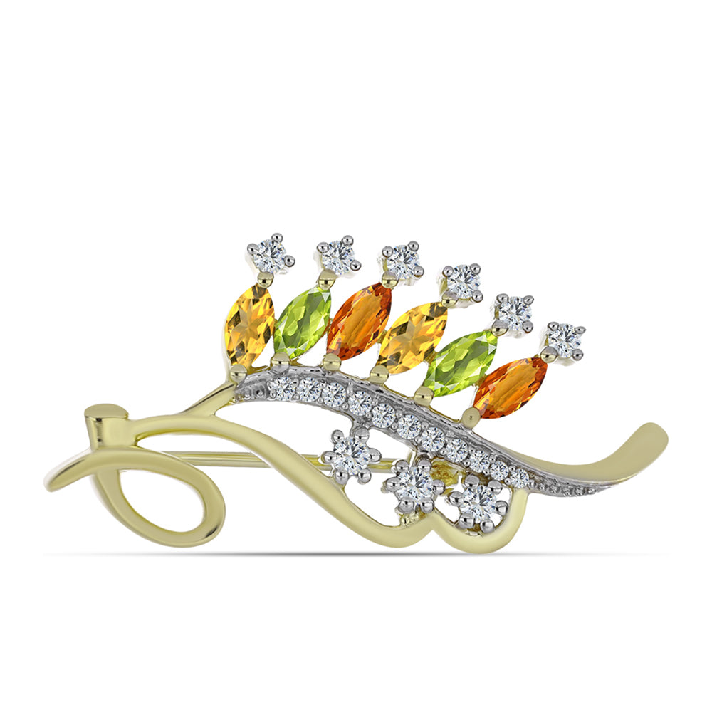 Broşă din Argint 925 Placat cu Aur ( 3.87 grame ) cu Safir Curcubeu și Topaz Alb 1.29 Carate