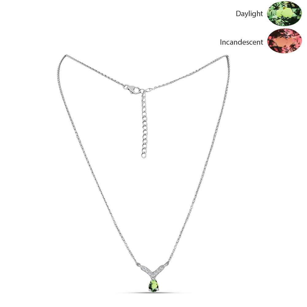 Colier din Argint 925 ( 2.78 grame ) cu Alexandrit Natural și Topaz Alb 0.28 Carate