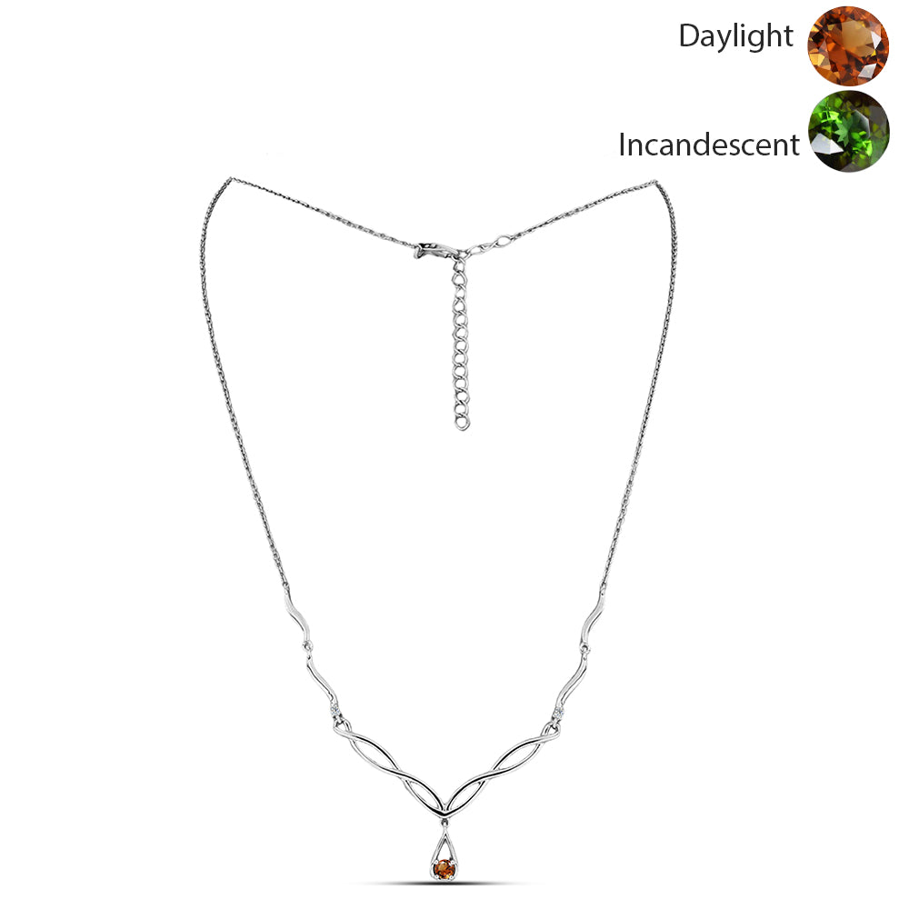 Colier din Argint 925 ( 6.5 grame ) cu Zultanit Anatolian Certificat cultivat în laborator și Topaz Alb 0.34 Carate 1 