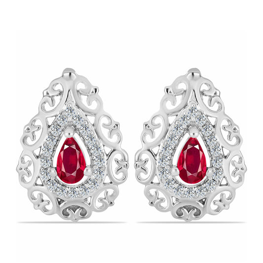 Cercei din Argint 925 ( 3.54 grame ) cu Rubin Malagasy și Topaz Alb 0.88 Carate