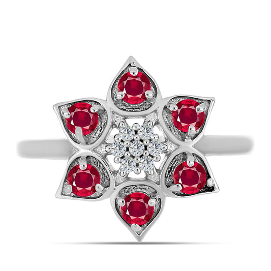 Inel din Argint 925 ( 3.01 grame ) cu Rubin Malagasy și Topaz Alb 0.69 Carate