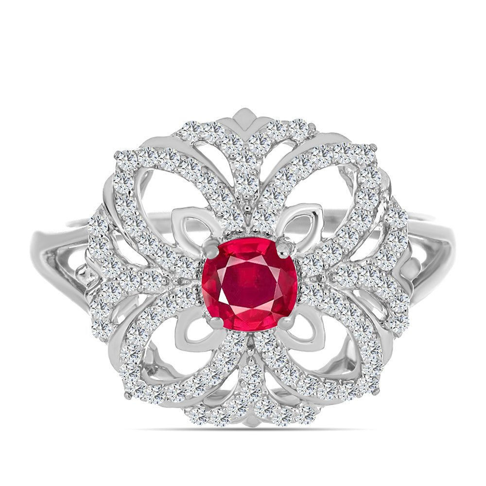 Inel din Argint 925 ( 3.89 grame ) cu Rubin Malagasy și Topaz Alb 1.33 Carate 1 