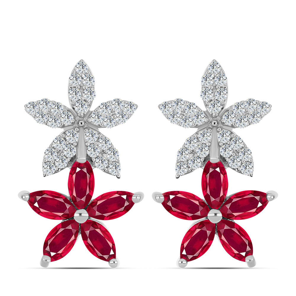 Cercei din Argint 925 ( 3.86 grame ) cu Rubin Malagasy și Topaz Alb 2.52 Carate