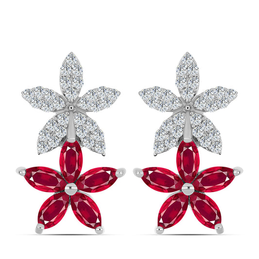 Cercei din Argint 925 ( 3.86 grame ) cu Rubin Malagasy și Topaz Alb 2.52 Carate