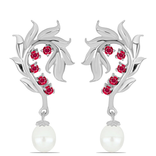 Cercei din Argint 925 ( 4.74 grame ) cu Rubin Malagasy și Perlă de Apă Dulce Albă 4.25 Carate