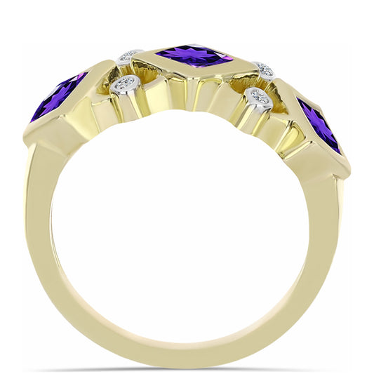 Inel din Argint 925 Placat cu Aur ( 3.84 grame ) cu Ametist Marocan și Topaz Alb 1.08 Carate