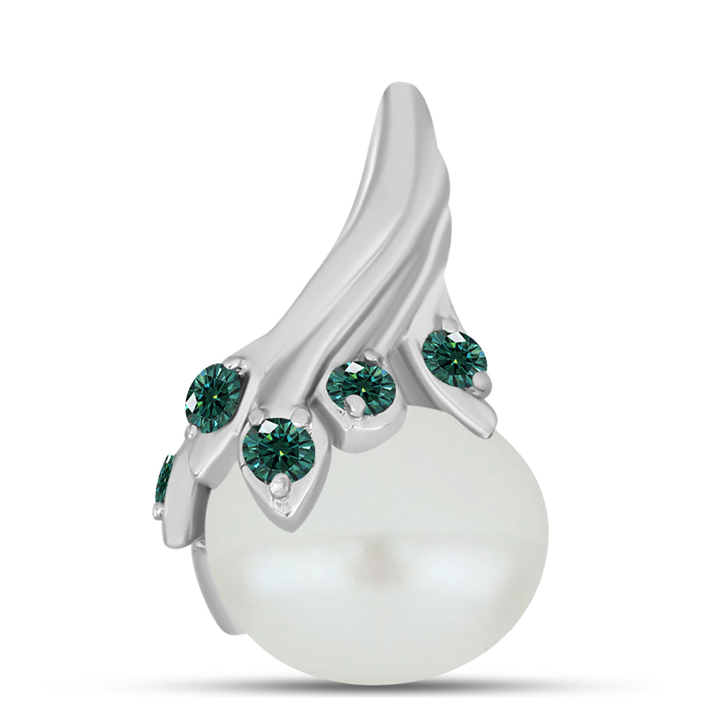 Pandantiv din Argint 925 ( 0.76 grame ) cu Moissanite verde-albăstrui marin și Perlă de Apă Dulce Albă 2.89 Carate 1 