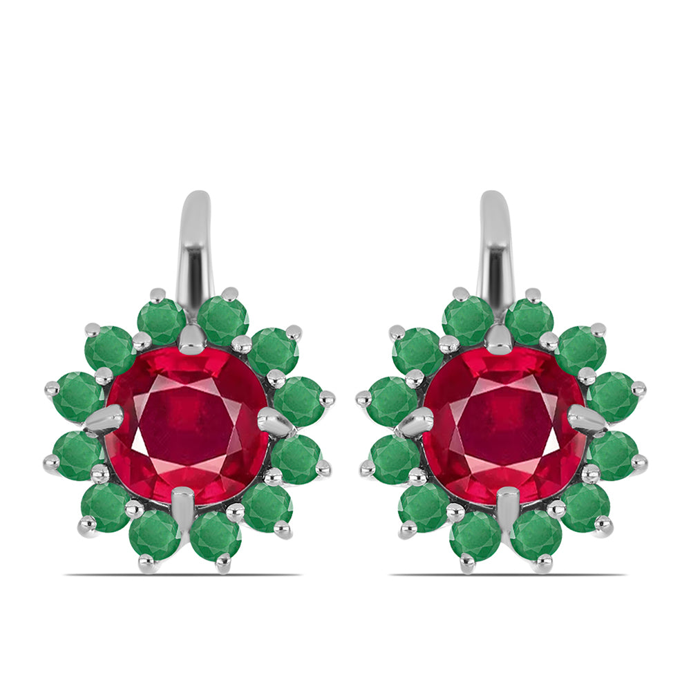 Cercei din Argint 925 ( 3.88 grame ) cu Rubin Malagasy și Smarald Brazilian 4.75 Carate 1 