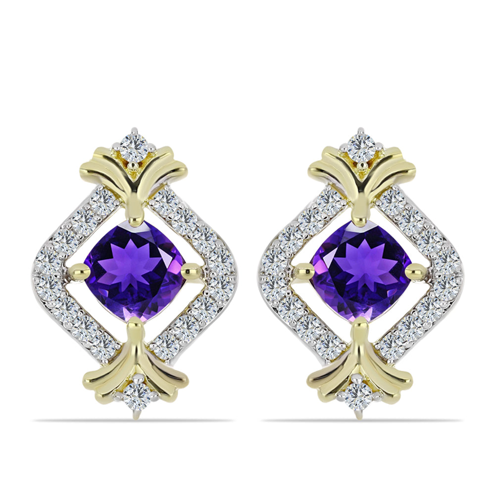 Cercei din Argint 925 Placat cu Aur ( 3.64 grame ) cu Ametist Marocan și Topaz Alb 1.47 Carate 1 