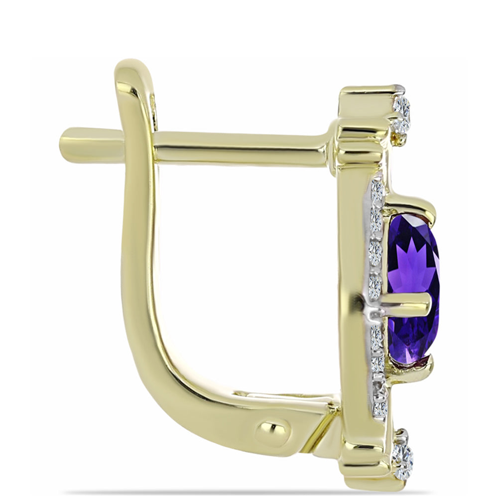 Cercei din Argint 925 Placat cu Aur ( 3.64 grame ) cu Ametist Marocan și Topaz Alb 1.47 Carate 2 