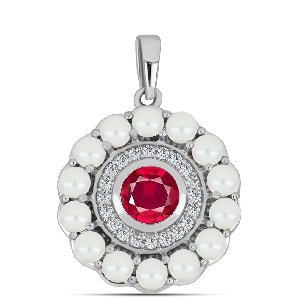 Pandantiv din Argint 925 ( 2.68 grame ) cu Rubin Malagasy și Perlă de Apă Dulce Albă 2.43 Carate