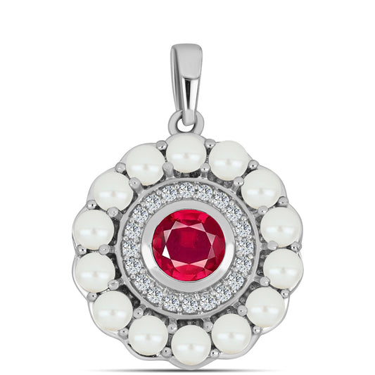 Pandantiv din Argint 925 ( 2.68 grame ) cu Rubin Malagasy și Perlă de Apă Dulce Albă 2.43 Carate