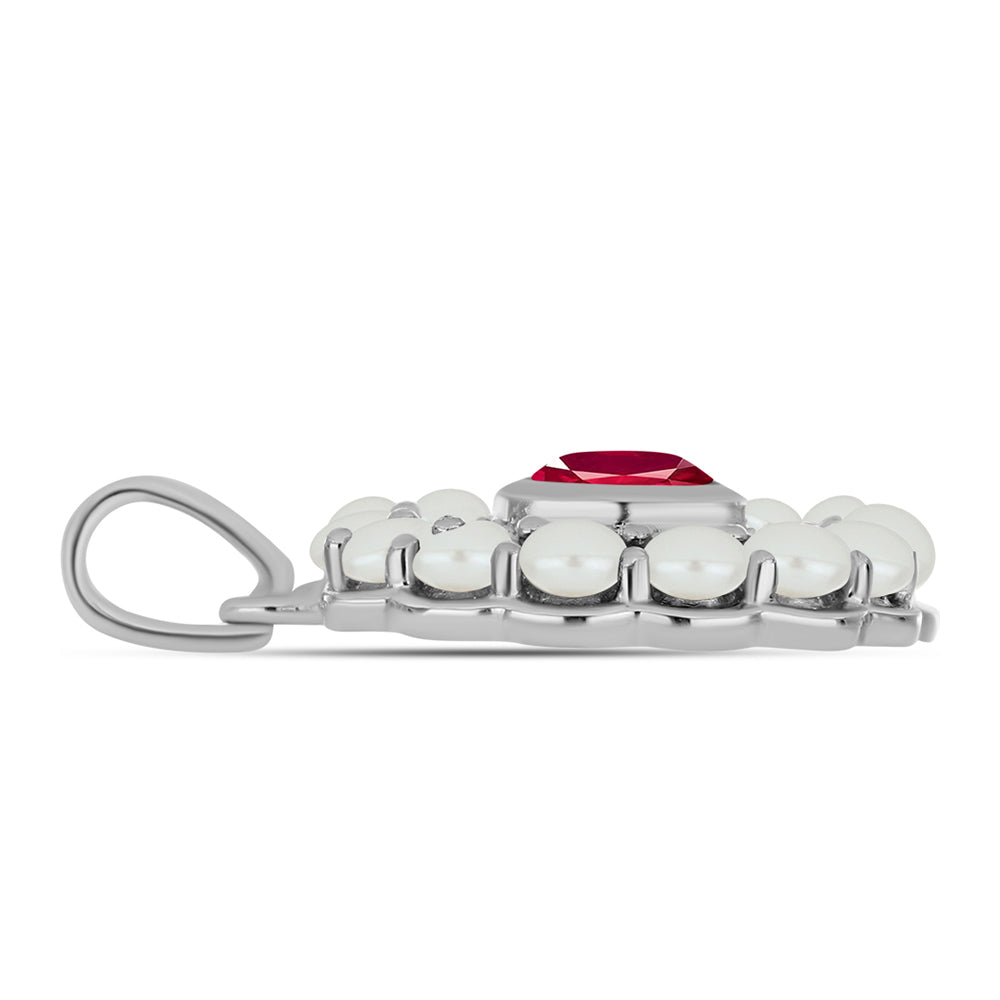 Pandantiv din Argint 925 ( 2.68 grame ) cu Rubin Malagasy și Perlă de Apă Dulce Albă 2.43 Carate 2 