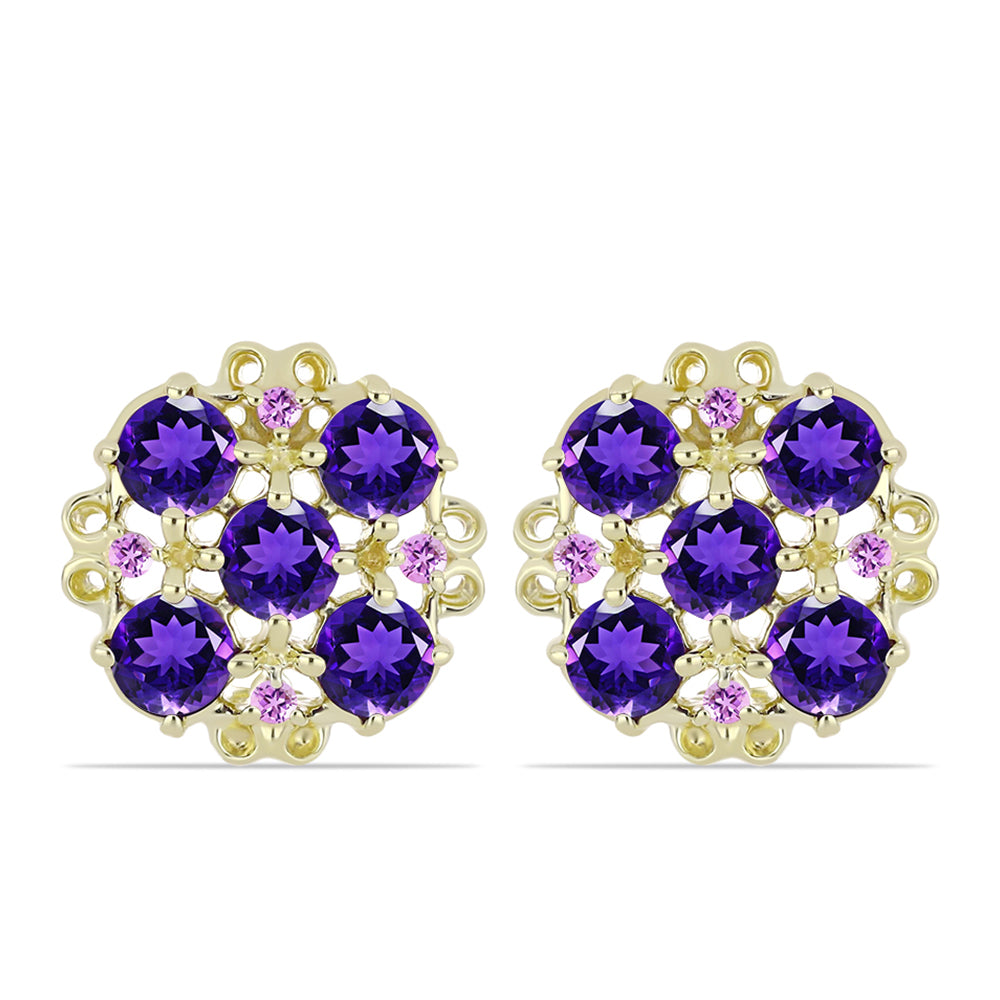 Cercei din Argint 925 Placat cu Aur ( 4.11 grame ) cu Ametist Marocan și Ametist Brazilian 2.59 Carate 1 