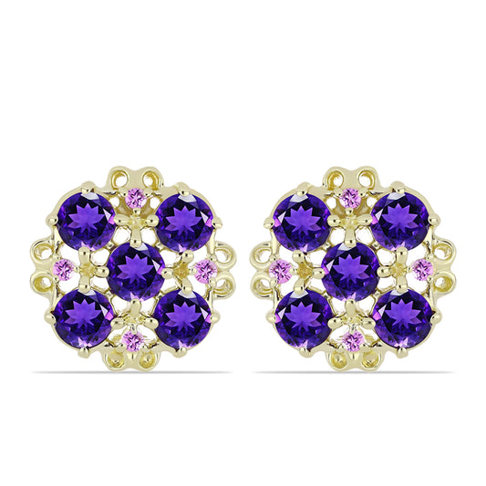 Cercei din Argint 925 Placat cu Aur ( 4.11 grame ) cu Ametist Marocan și Ametist Brazilian 2.59 Carate