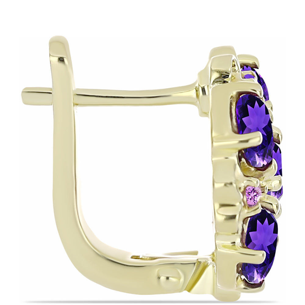 Cercei din Argint 925 Placat cu Aur ( 4.11 grame ) cu Ametist Marocan și Ametist Brazilian 2.59 Carate