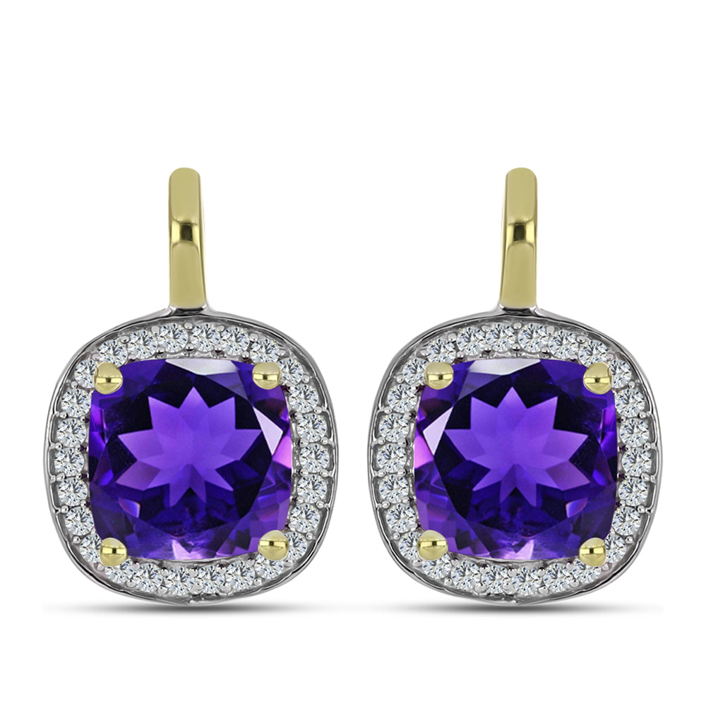 Cercei din Argint 925 Placat cu Aur ( 3.78 grame ) cu Ametist Marocan și Topaz Alb 4.23 Carate