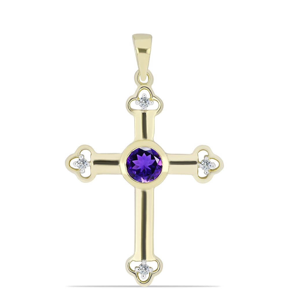 Cruce Pandantiv din Argint 925 Placat cu Aur ( 2.32 grame ) cu Ametist Marocan și Topaz Alb 0.52 Carate 1 