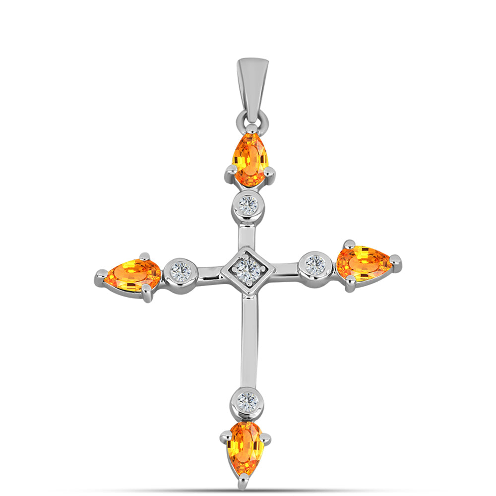 Cruce Pandantiv din Argint 925 ( 1.76 grame ) cu Safir Padparadscha și Topaz Alb 1.14 Carate