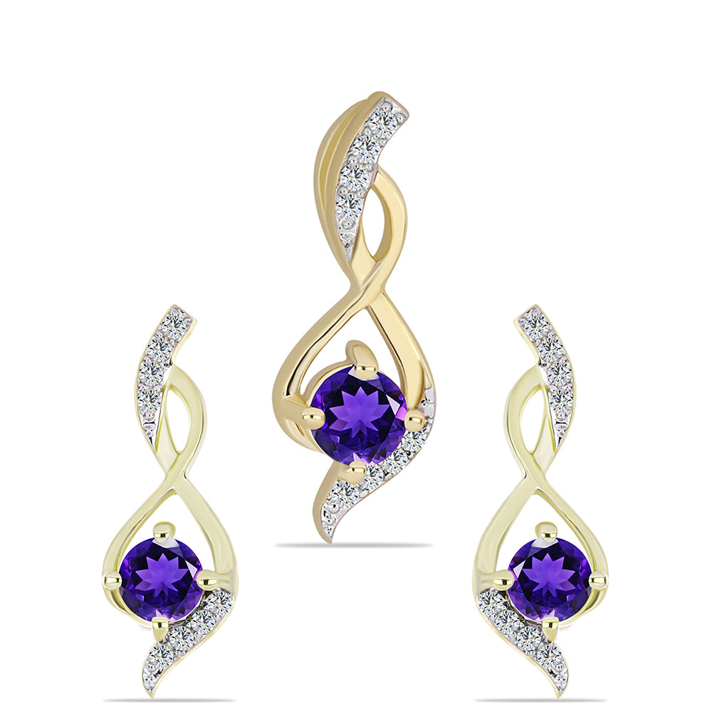 Set din Argint 925 Placat cu Aur ( 3.66 grame ) cu Ametist Marocan și Topaz Alb 0.87 Carate ( Cercei+Pandantiv ) 1 