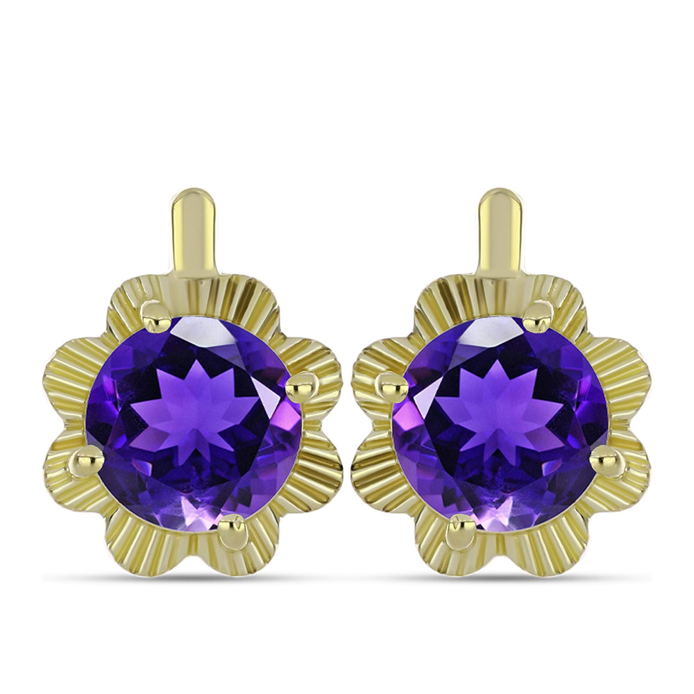 Cercei din Argint 925 Placat cu Aur ( 3.5 grame ) cu Ametist Marocan 3.49 Carate