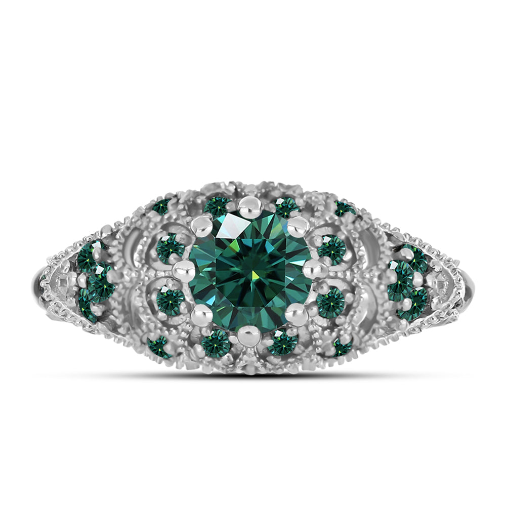 Inel din Argint 925 ( 2.83 grame ) cu Moissanite verde-albăstrui marin 1.18 Carate