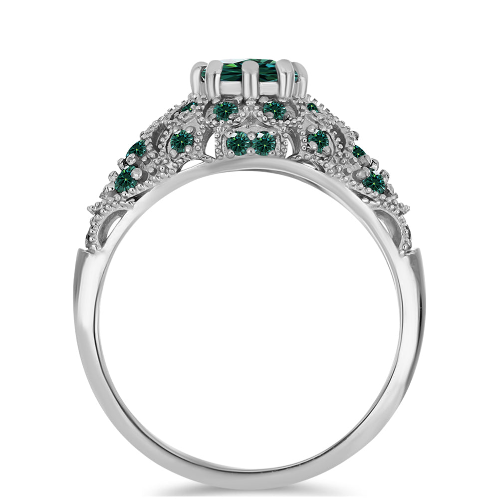 Inel din Argint 925 ( 2.83 grame ) cu Moissanite verde-albăstrui marin 1.18 Carate 2 