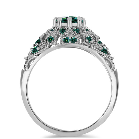 Inel din Argint 925 ( 2.83 grame ) cu Moissanite verde-albăstrui marin 1.18 Carate