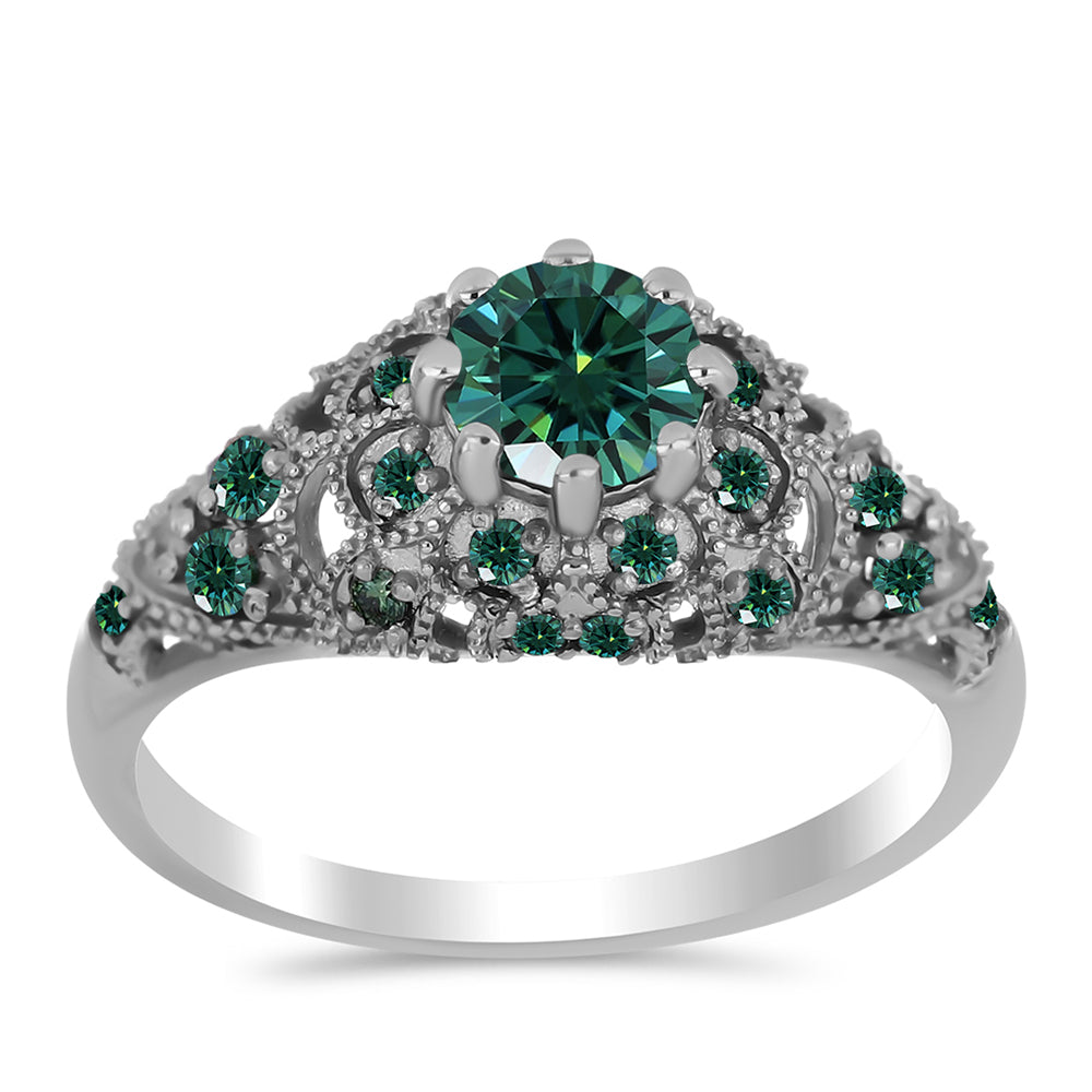 Inel din Argint 925 ( 2.83 grame ) cu Moissanite verde-albăstrui marin 1.18 Carate
