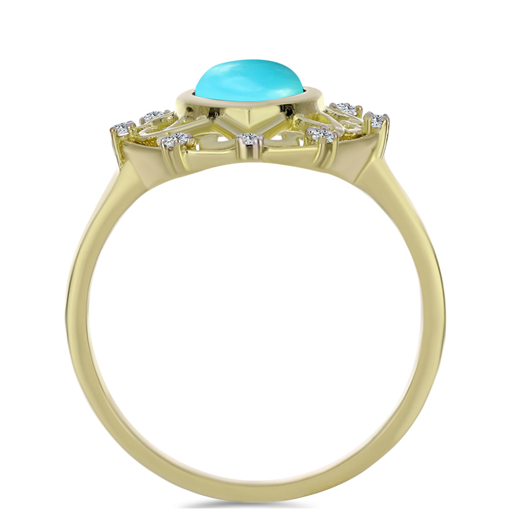 Inel din Argint 925 Placat cu Aur ( 3.3 grame ) cu Turcoaz ”Frumoasa Adormită” și Topaz Alb 1.17 Carate