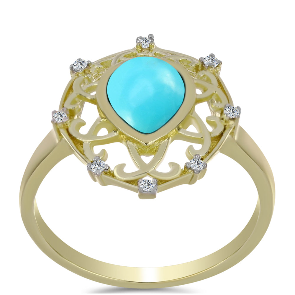 Inel din Argint 925 Placat cu Aur ( 3.3 grame ) cu Turcoaz ”Frumoasa Adormită” și Topaz Alb 1.17 Carate