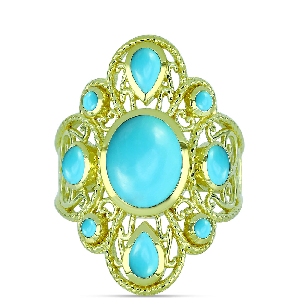 Inel din Argint 925 Placat cu Aur ( 6.43 grame ) cu Turcoaz ”Frumoasa Adormită” 3.01 Carate 1 