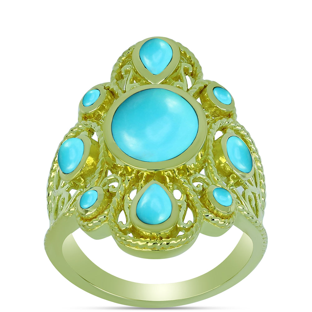 Inel din Argint 925 Placat cu Aur ( 6.43 grame ) cu Turcoaz ”Frumoasa Adormită” 3.01 Carate 3 
