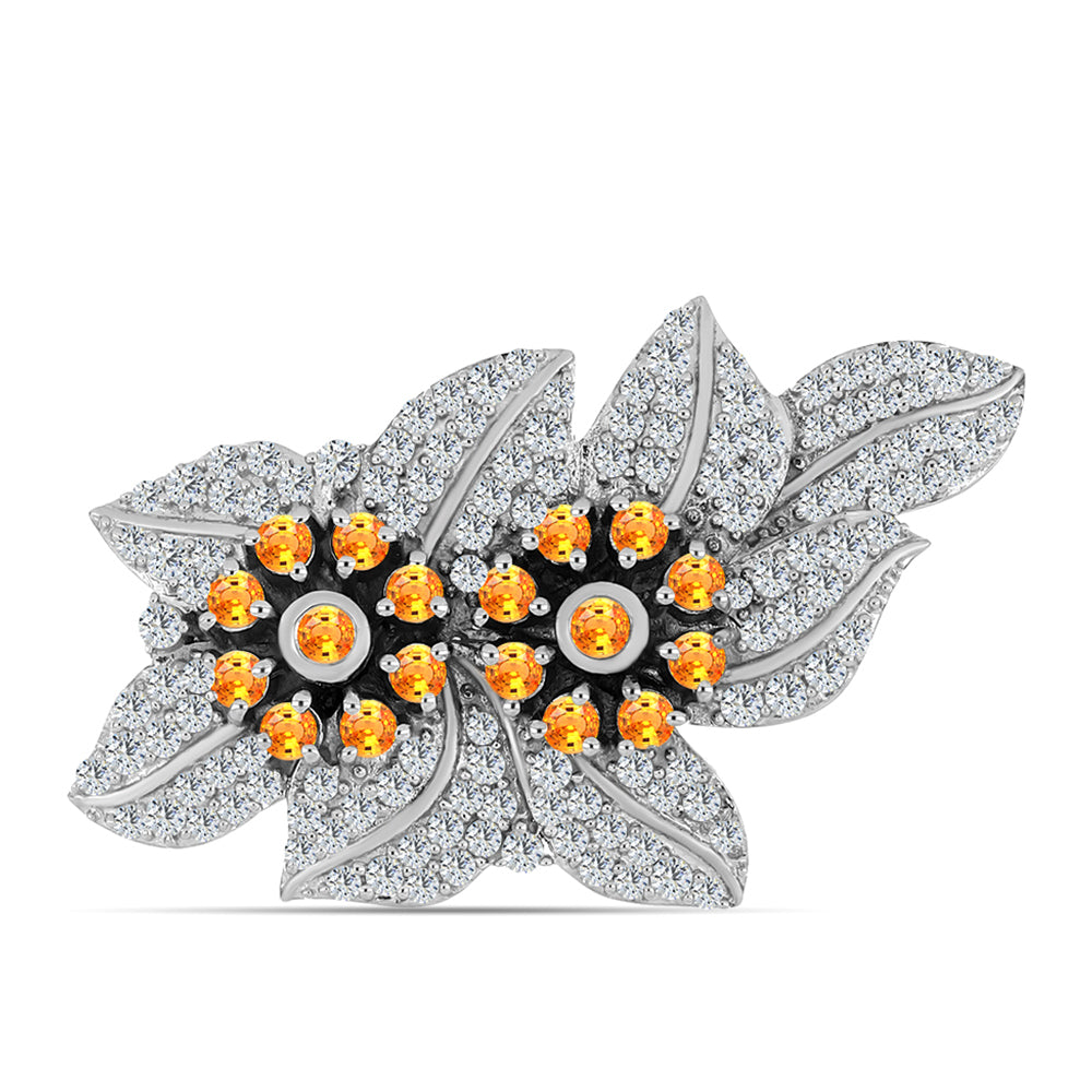 Broşă din Argint 925 ( 6.87 grame ) cu Safir Padparadscha și Topaz Alb 2.03 Carate