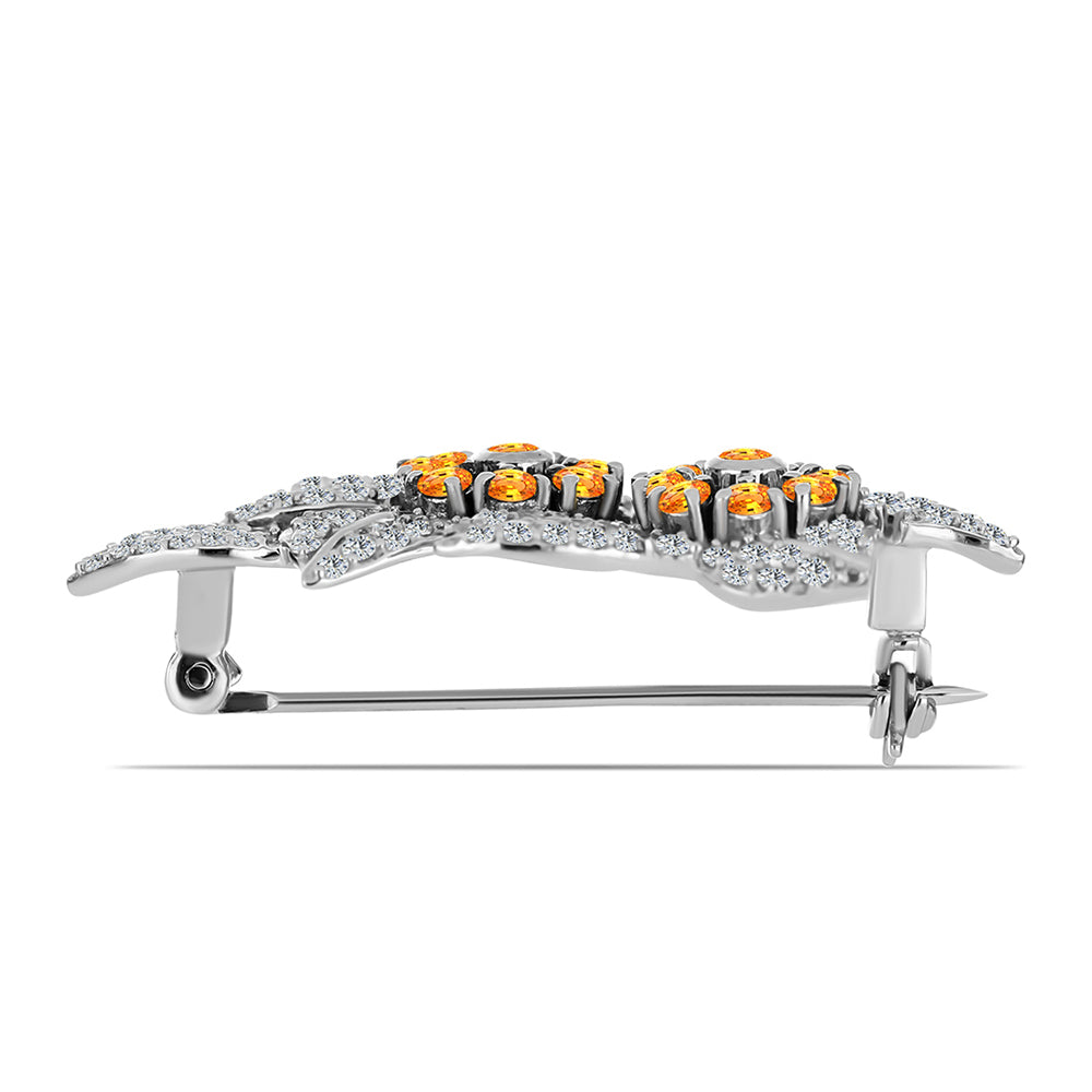 Broşă din Argint 925 ( 6.87 grame ) cu Safir Padparadscha și Topaz Alb 2.03 Carate 2 