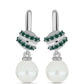 Cercei din Argint 925 ( 3.22 grame ) cu Moissanite verde-albăstrui marin și Perlă de Apă Dulce Albă 7.18 Carate