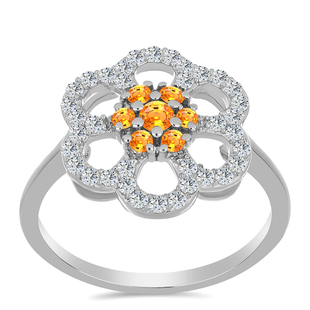 Inel din Argint 925 ( 3.02 grame ) cu Safir Padparadscha și Topaz Alb 1.01 Carate 3 