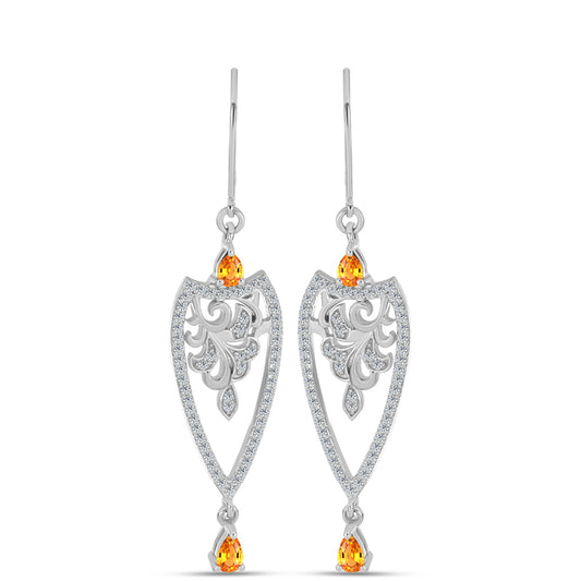 Cercei din Argint 925 ( 5.5 grame ) cu Safir Padparadscha și Topaz Alb 1.73 Carate