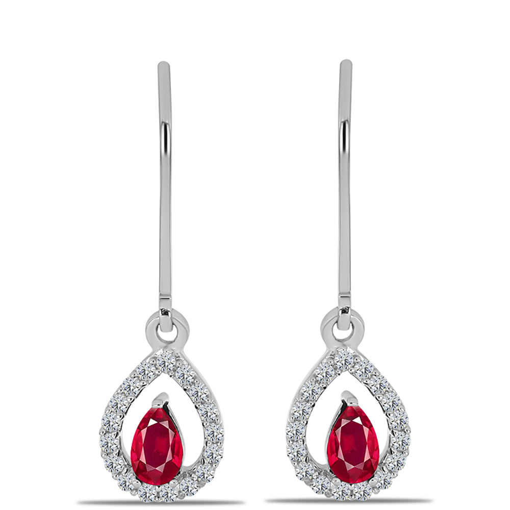 Cercei din Argint 925 ( 1.69 grame ) cu Rubin Malagasy și Topaz Alb 0.9 Carate 1 