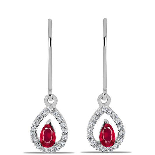 Cercei din Argint 925 ( 1.69 grame ) cu Rubin Malagasy și Topaz Alb 0.9 Carate