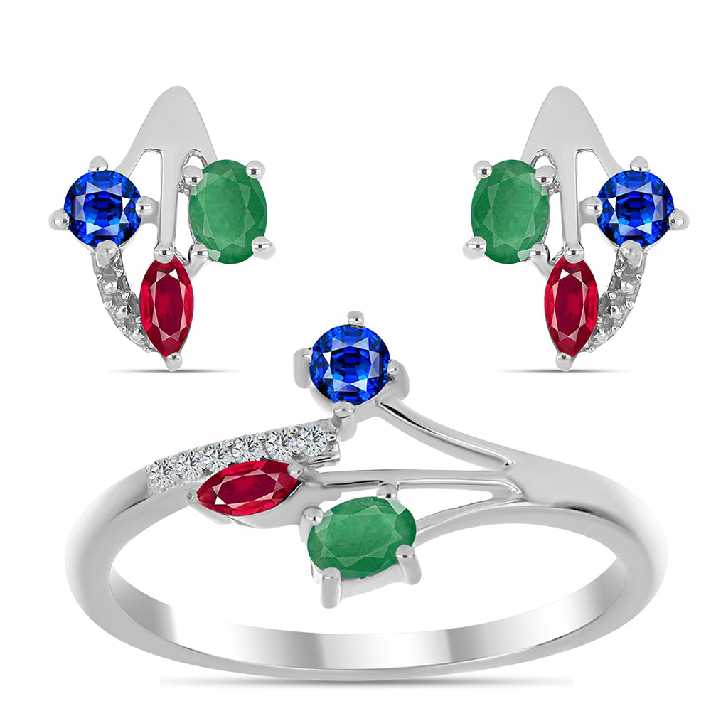 Set din Argint 925 ( 3.7 grame ) cu Rubin Malagasy și Smarald Brazilian 1.41 Carate ( Cercei+Inel ) 1 