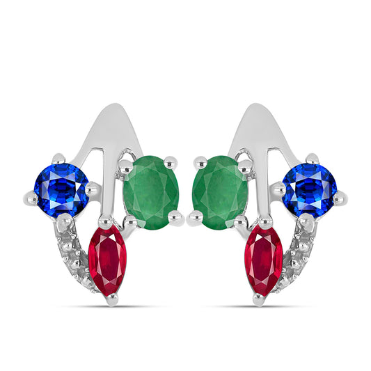 Set din Argint 925 ( 3.7 grame ) cu Rubin Malagasy și Smarald Brazilian 1.41 Carate ( Cercei+Inel )