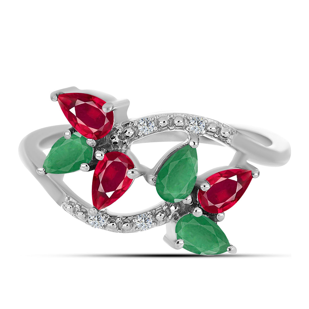 Inel din Argint 925 ( 2.79 grame ) cu Rubin Malagasy și Smarald Brazilian 1.65 Carate 1 