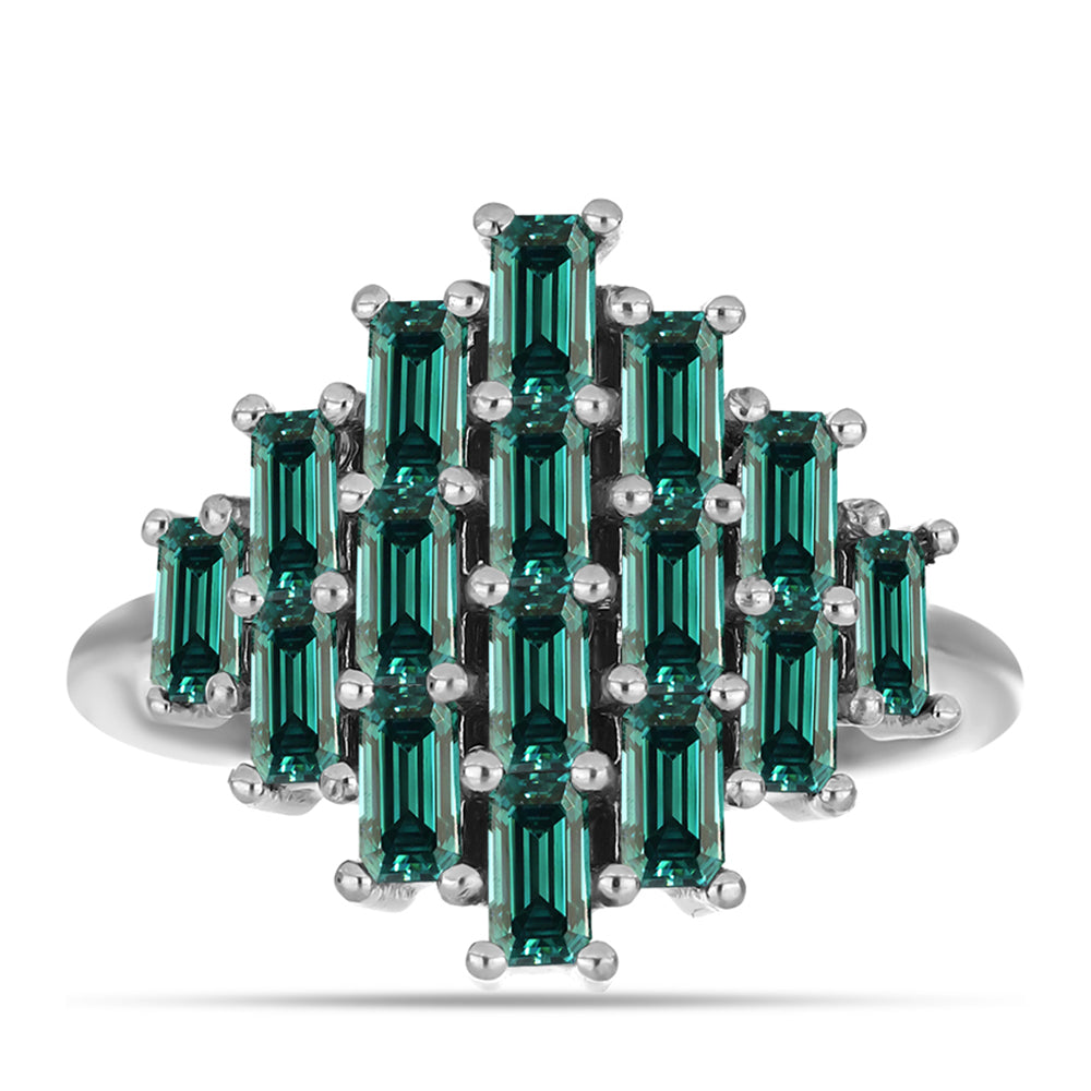 Inel din Argint 925 ( 3.92 grame ) cu Moissanite verde-albăstrui marin 1.83 Carate