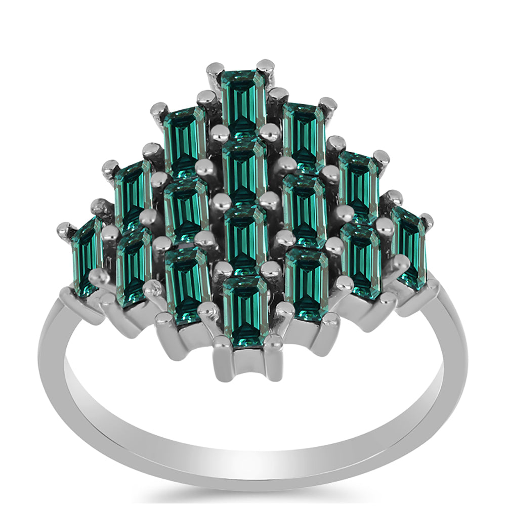Inel din Argint 925 ( 3.92 grame ) cu Moissanite verde-albăstrui marin 1.83 Carate 3 