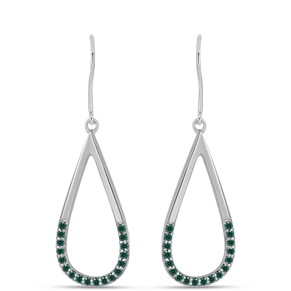 Cercei din Argint 925 ( 3.11 grame ) cu Moissanite verde-albăstrui marin 0.5 Carate 1 
