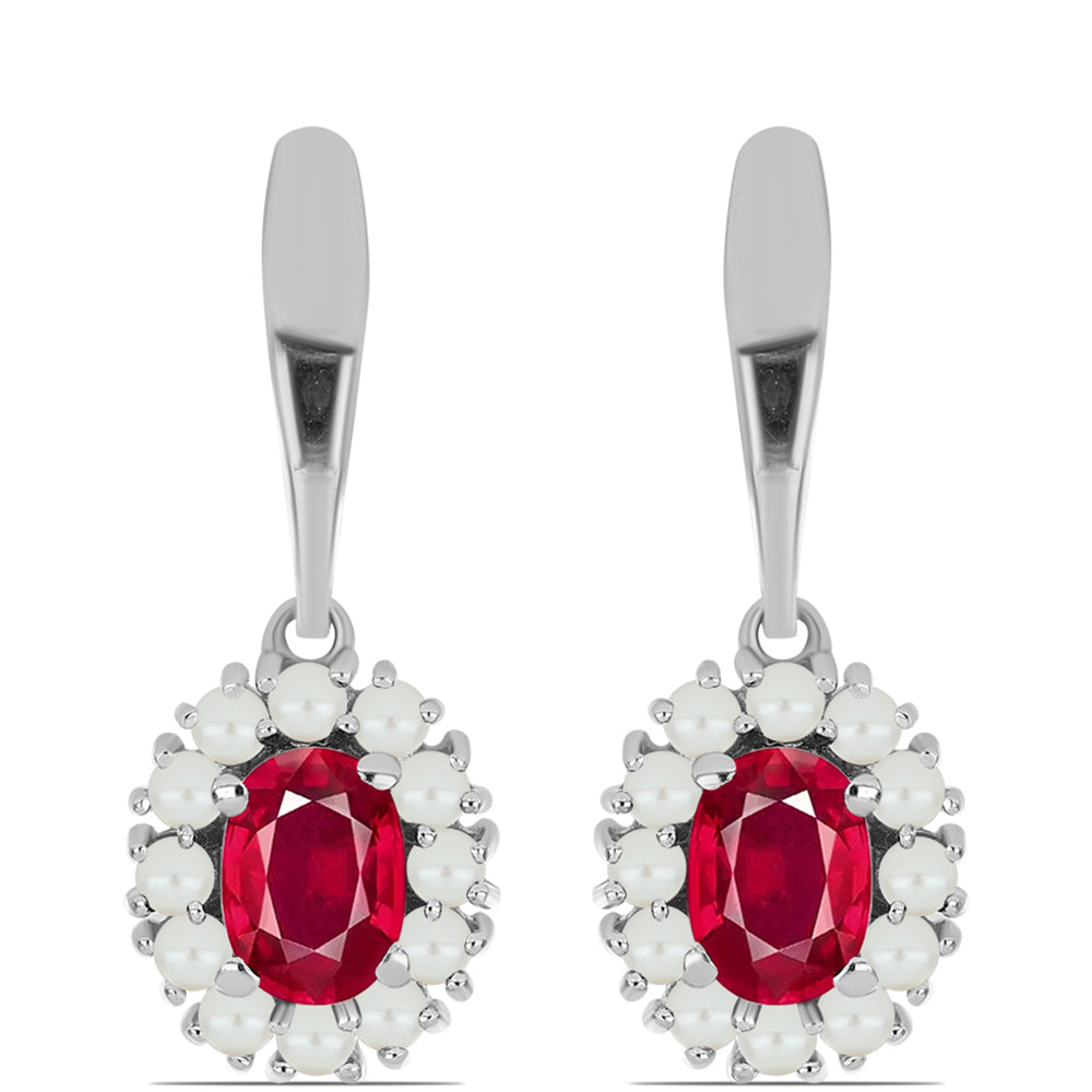 Cercei din Argint 925 ( 3.67 grame ) cu Rubin Malagasy și Perlă de Apă Dulce Albă 3.2 Carate 1 