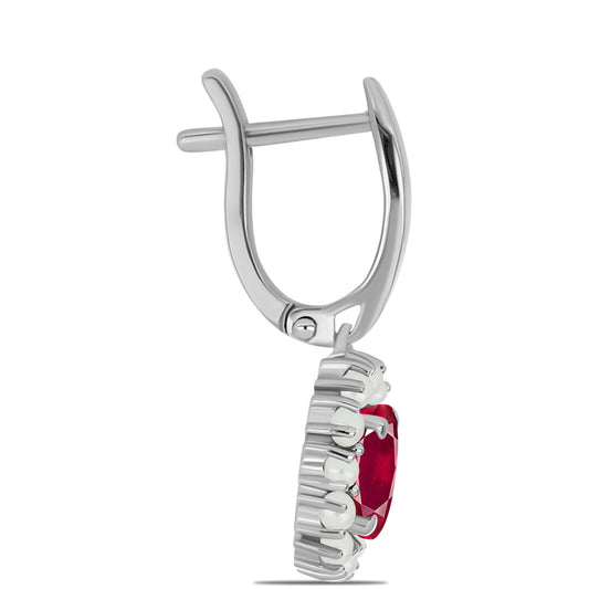 Cercei din Argint 925 ( 3.67 grame ) cu Rubin Malagasy și Perlă de Apă Dulce Albă 3.2 Carate