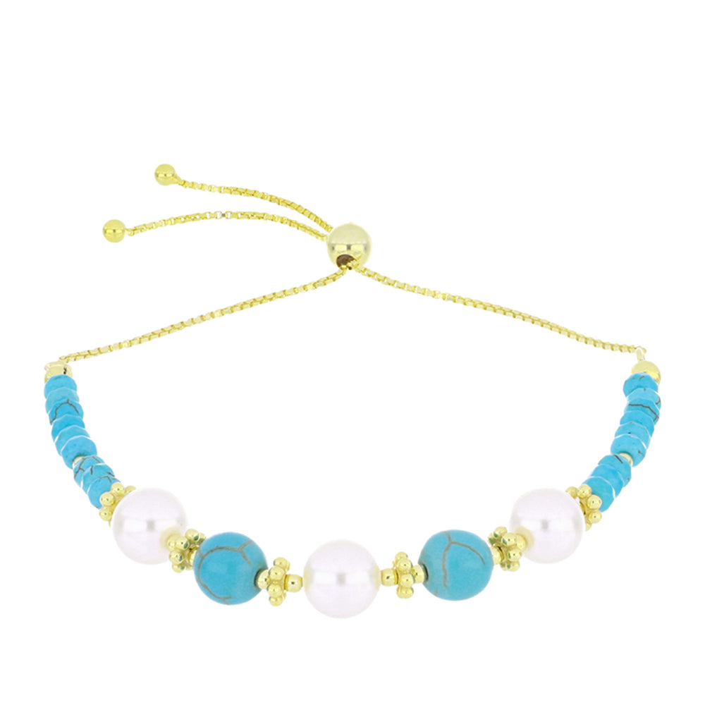 Brățară din Argint 925 Placat cu Aur ( 3.35 grame ) cu Turcoaz ”Frumoasa Adormită” și Perlă de Apă Dulce Albă 19.2 Carate 1 