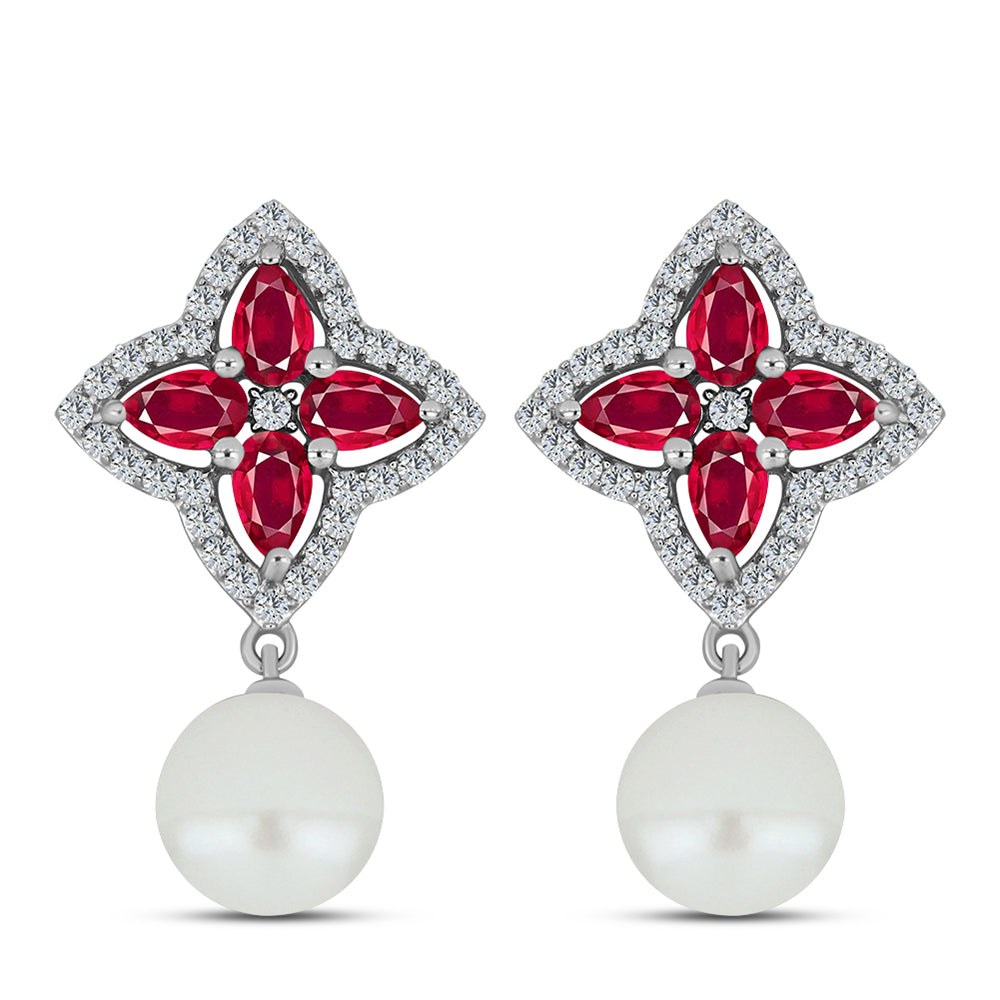 Pandantiv din Argint 925 ( 1.53 grame ) cu Rubin Malagasy și Perlă de Apă Dulce Albă 6.27 Carate